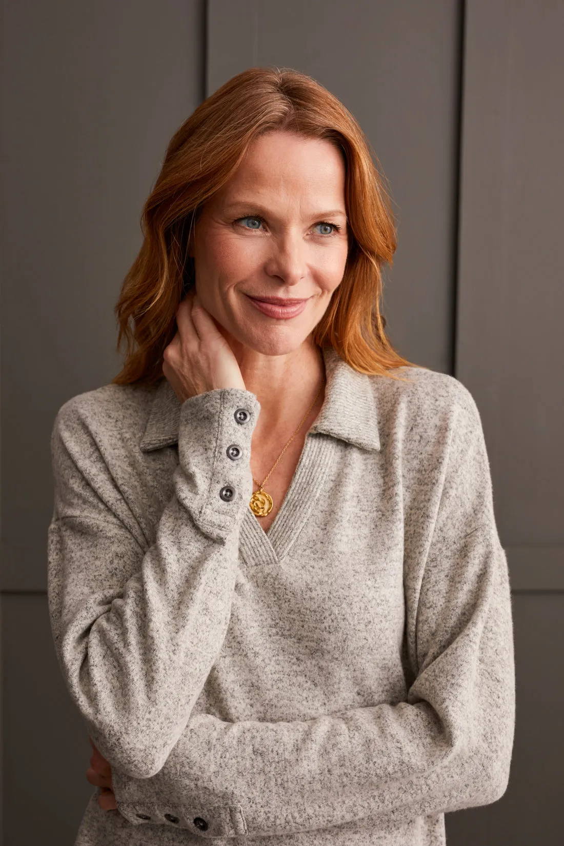 Brushed Knit Collared Top With Rib Combo-Moonstone sold by Tribal product image thumbnail 3