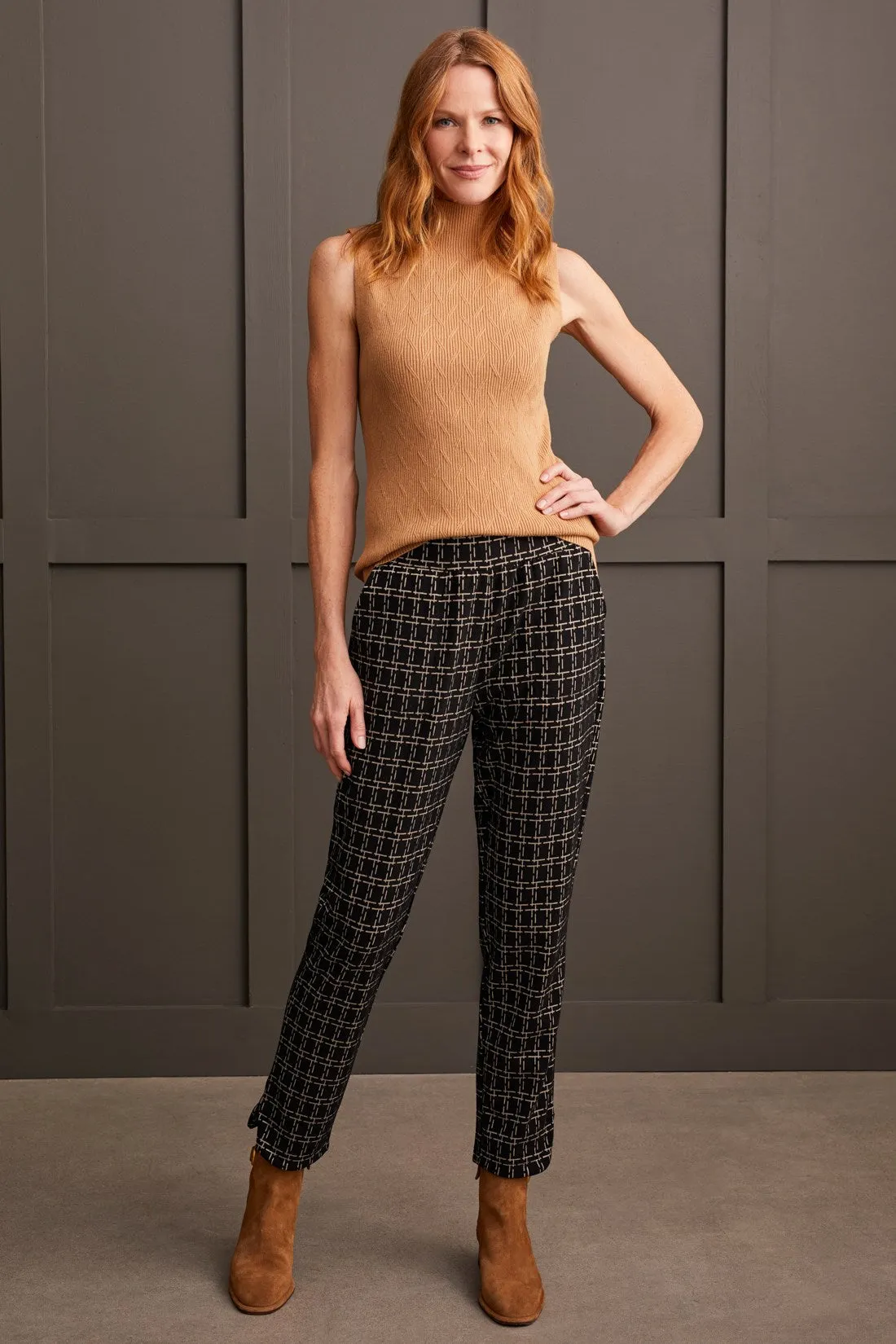 Brushed Knit Ponte Pull-On Ankle Pants With Rounded Hem-Moonstone sold by Tribal