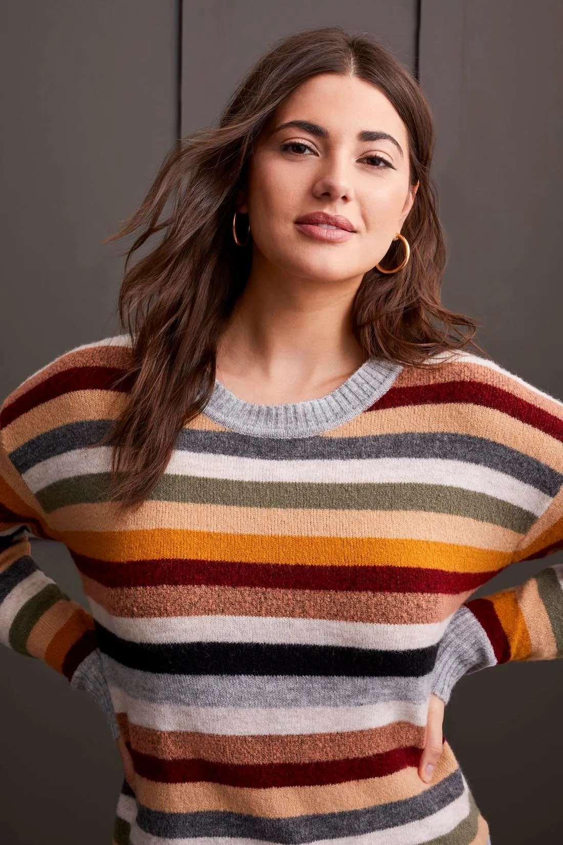 Soft Yarn Striped Crew Neck Sweater-Bordeaux sold by Tribal product image thumbnail 2