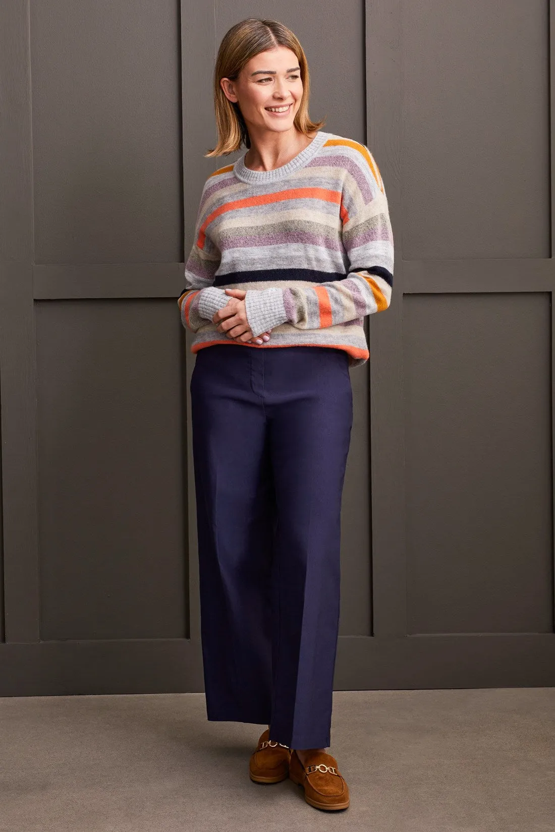 Soft Yarn Striped Crew Neck Sweater-Orchid sold by Tribal