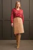 Stretch Corduroy Fly Front Skirt-Gold sold by Tribal
