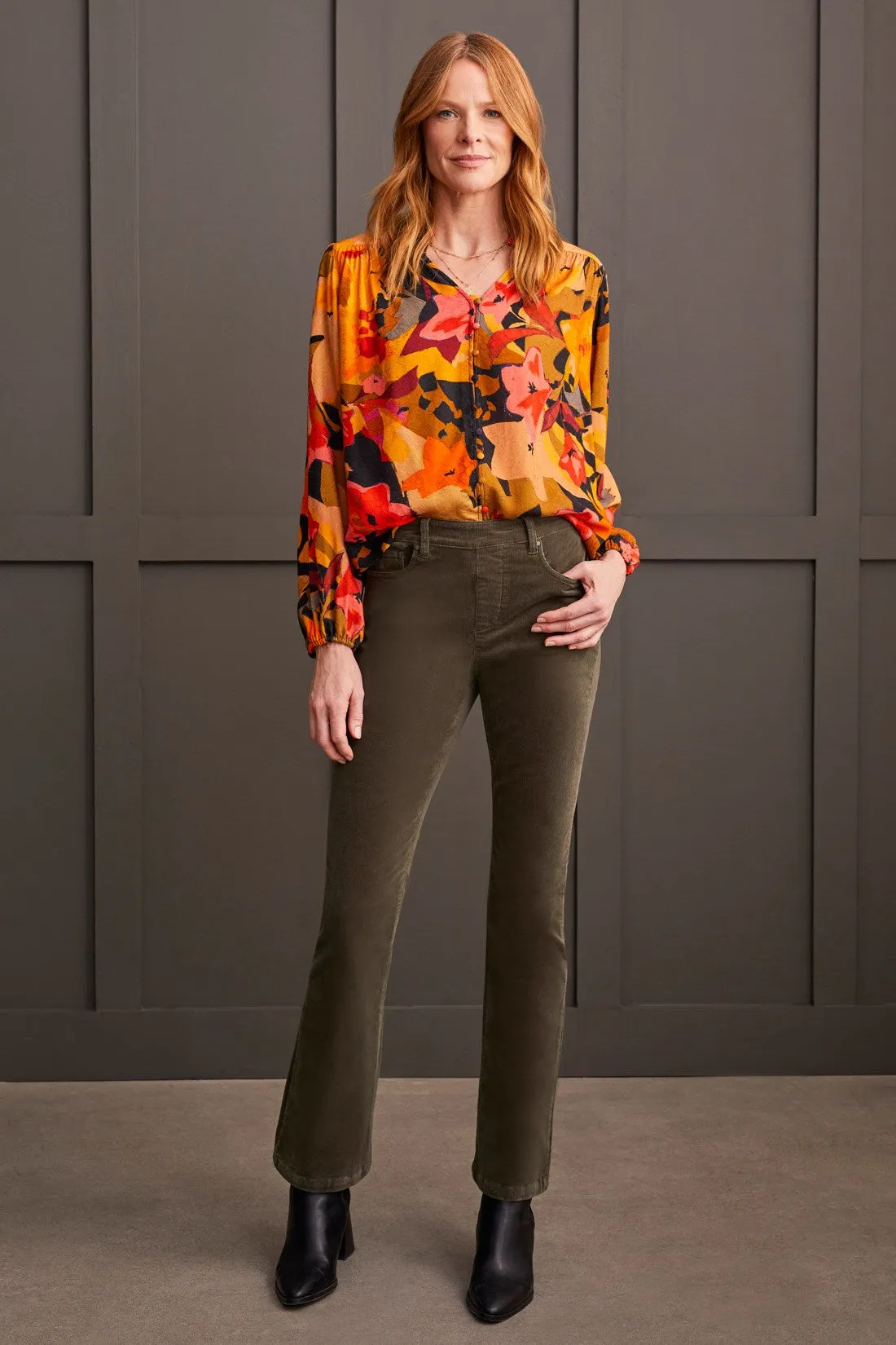 STRETCH CORDUROY PULL-ON 5 POCKET PANTS-Spinach sold by Tribal