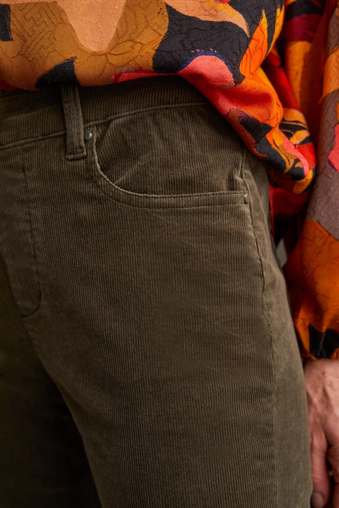 STRETCH CORDUROY PULL-ON 5 POCKET PANTS-Spinach sold by Tribal product image thumbnail 2