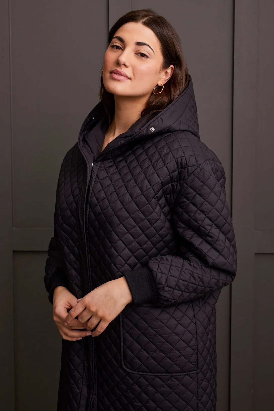 Cocoon Miniquilted Dolman Coat With Snap-Up Front-Black sold by Tribal product image thumbnail 2