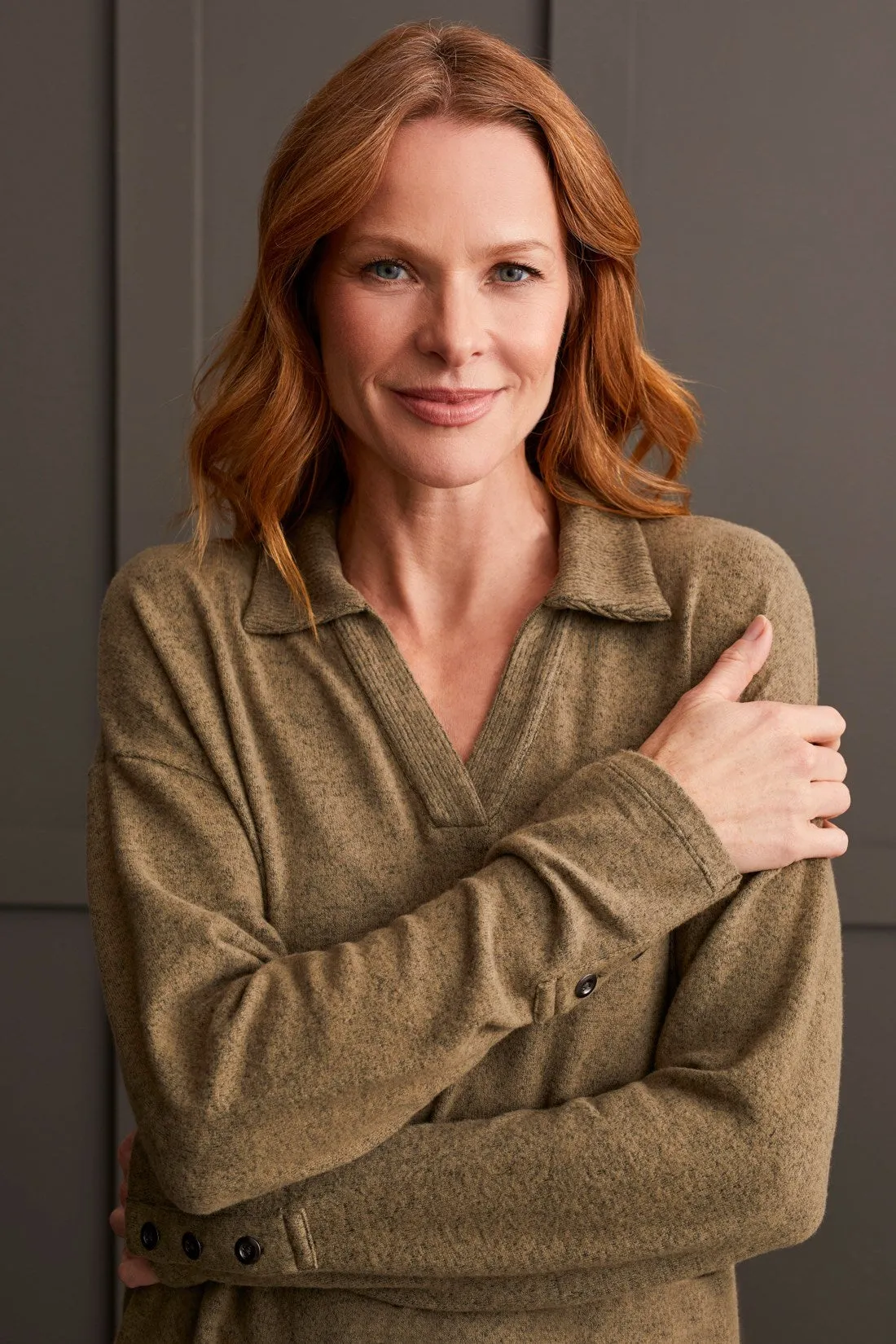 Brushed Knit Collared Top With Rib Combo-Aloe sold by Tribal product image thumbnail 4