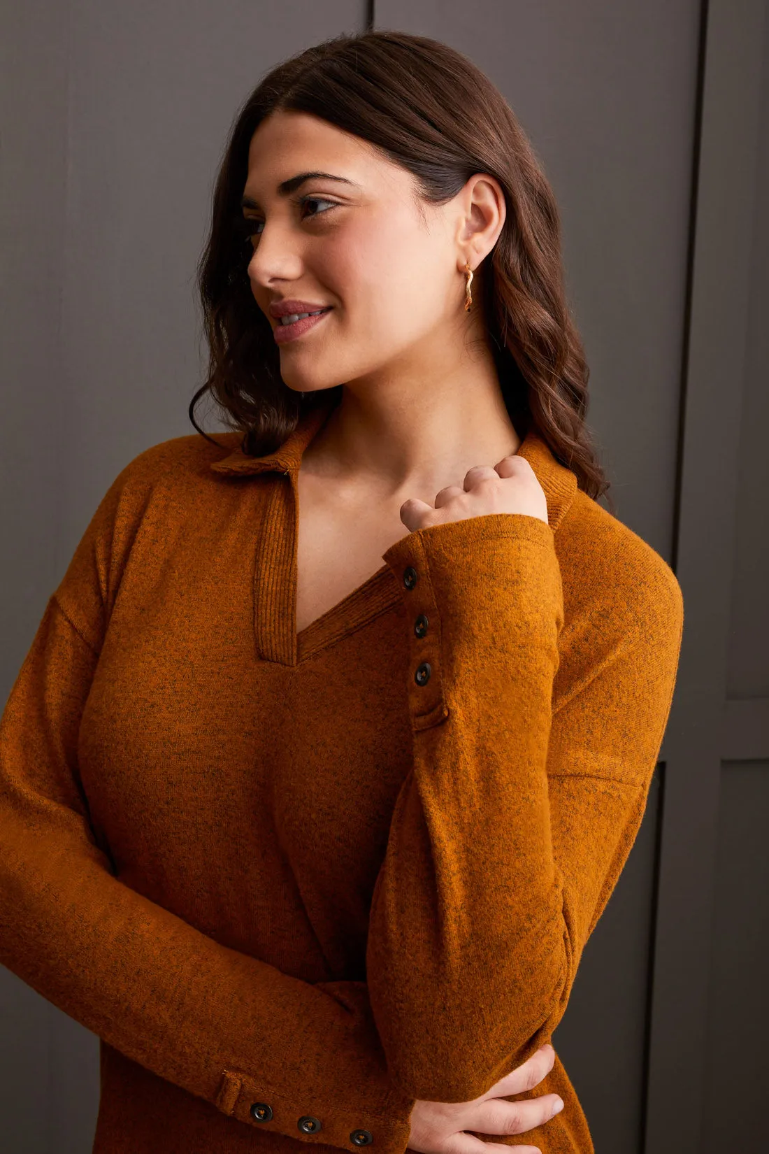 Brushed Knit Collared Top With Rib Combo-Auburn sold by Tribal product image thumbnail 3