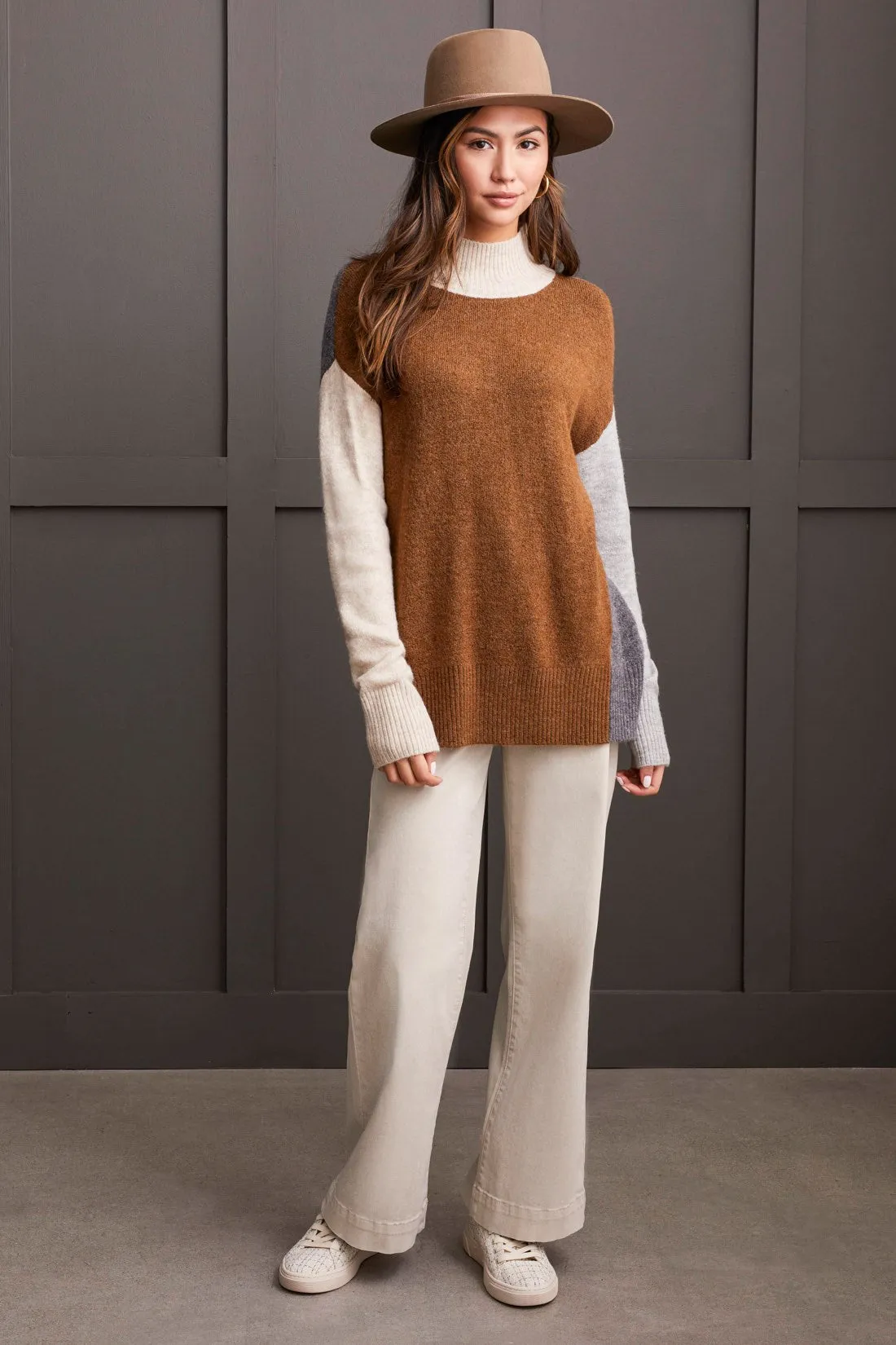 Mock Neck Colorblock Sweater-H.Walnut sold by Tribal product image thumbnail 4