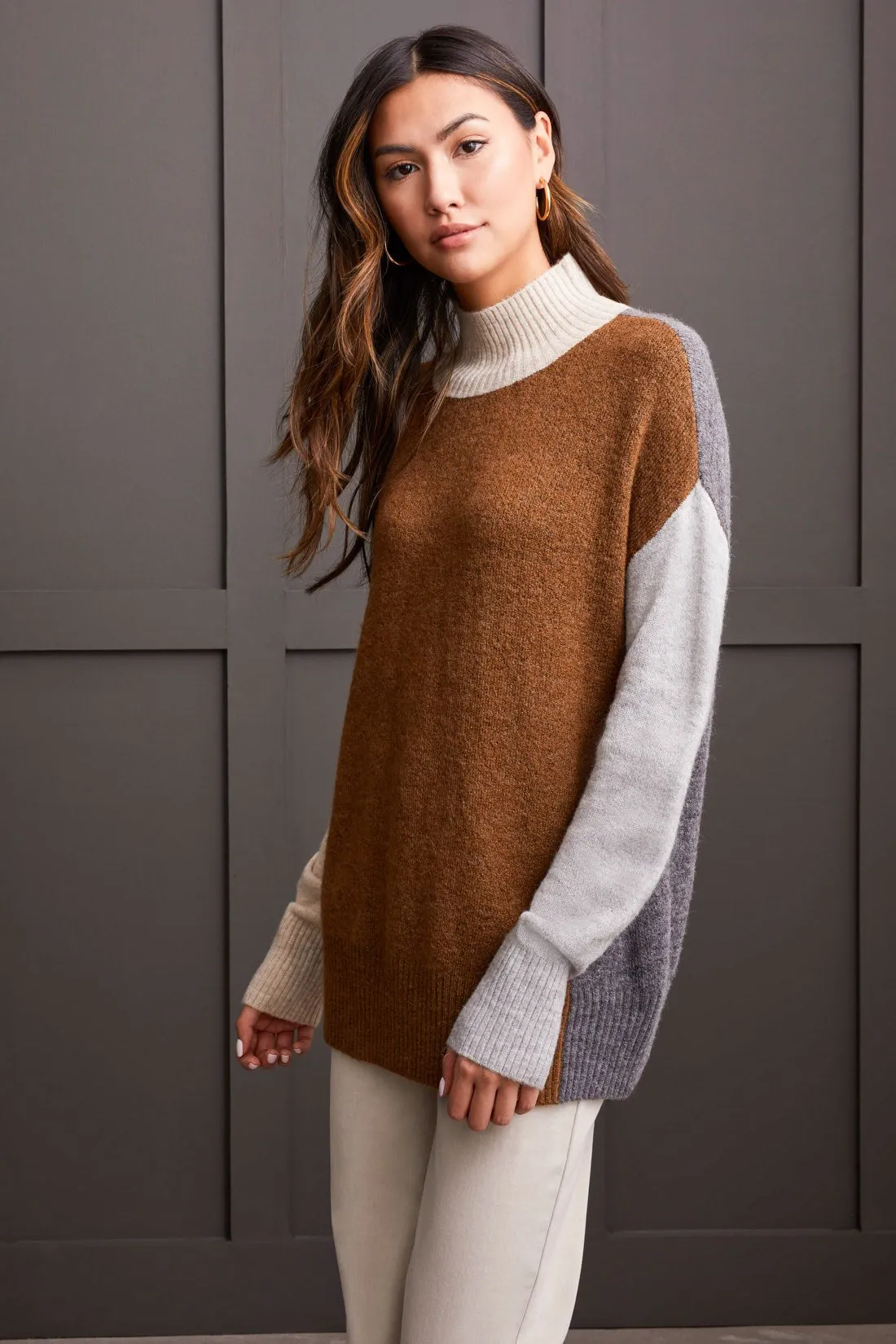 Mock Neck Colorblock Sweater-H.Walnut sold by Tribal product image thumbnail 2