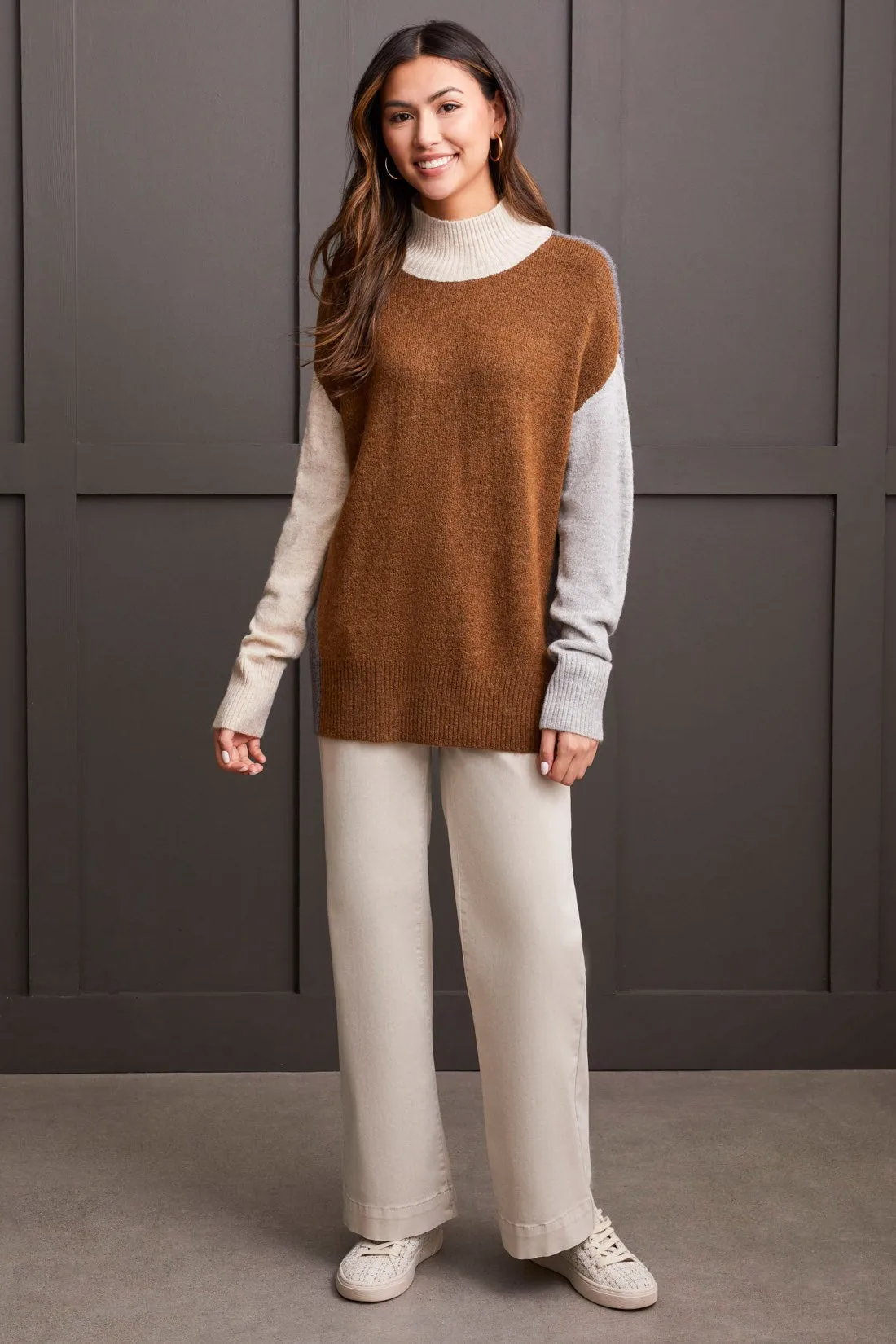 Mock Neck Colorblock Sweater-H.Walnut sold by Tribal