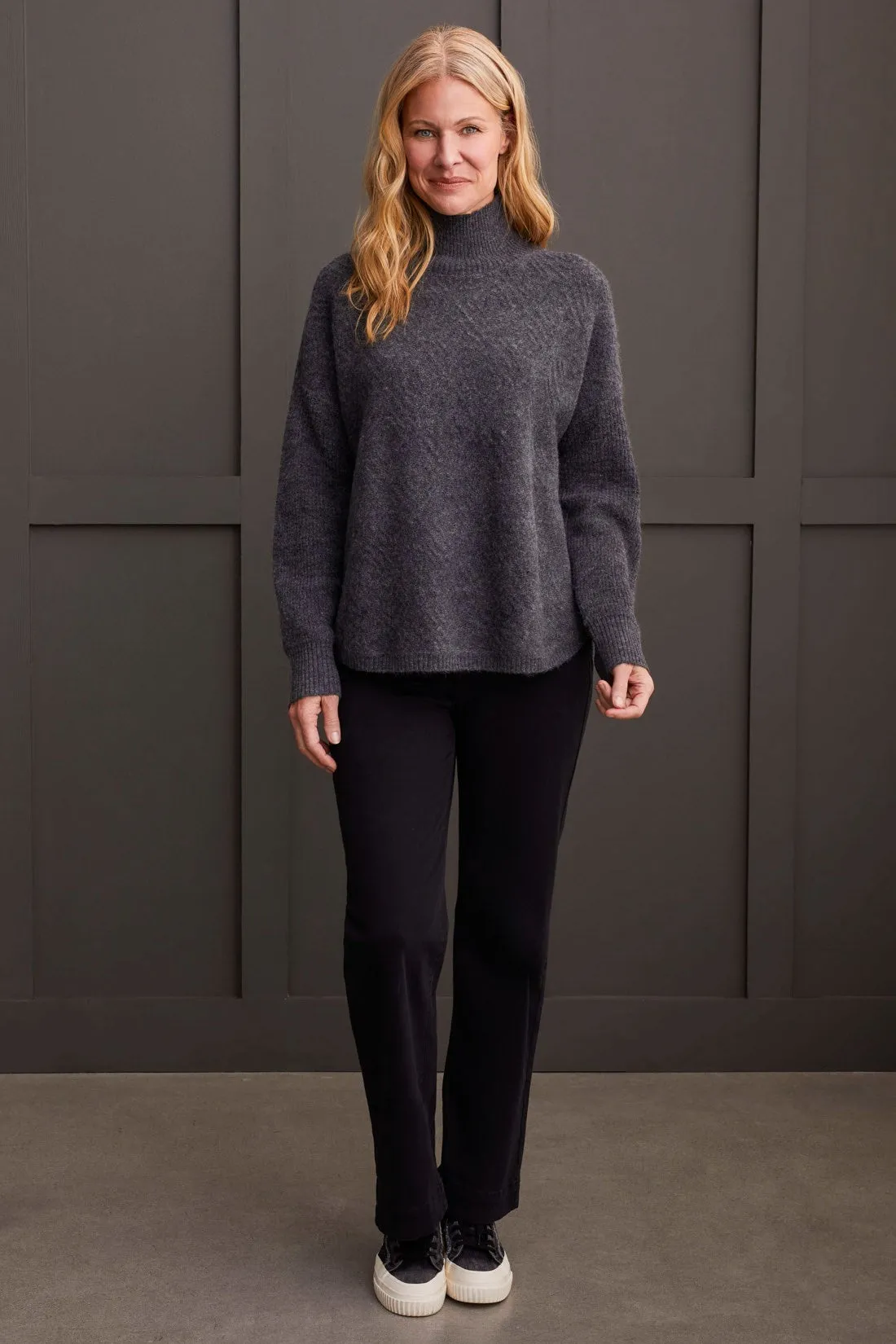 TEXTURED MOCK NECK SWEATER-Charcoal sold by Tribal