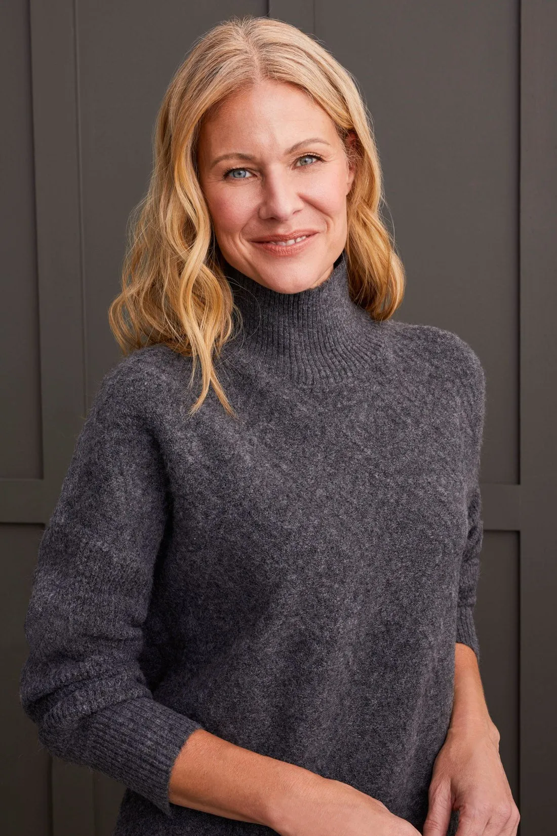 TEXTURED MOCK NECK SWEATER-Charcoal sold by Tribal product image thumbnail 2