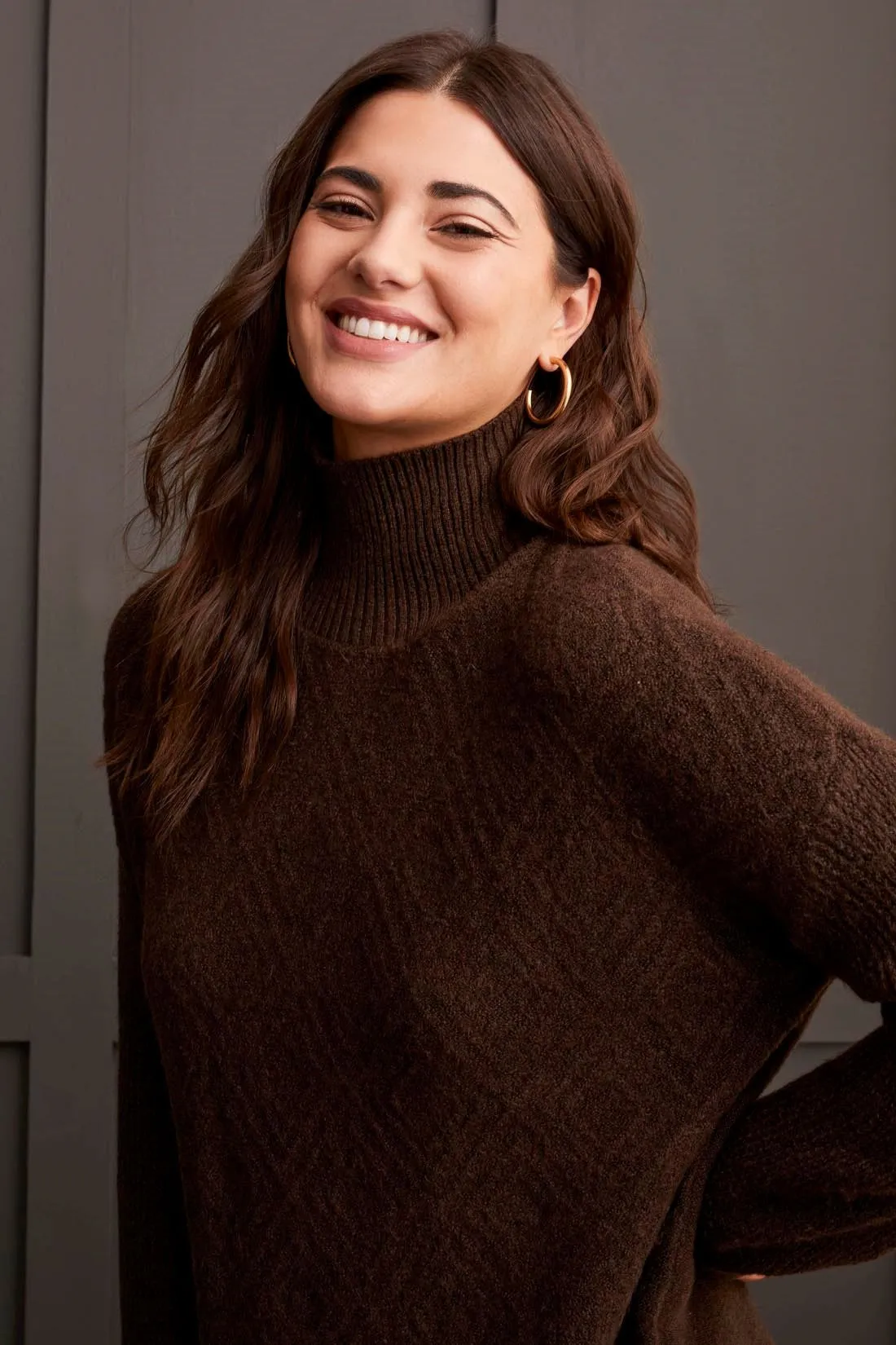 Textured Mock Neck Sweater-Coffee sold by Tribal product image thumbnail 2