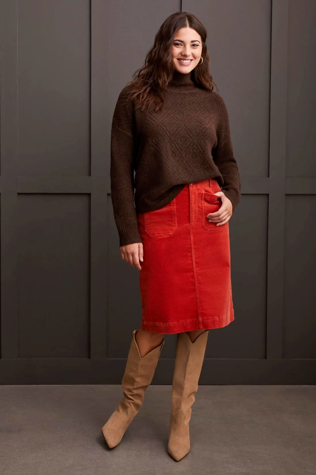 Textured Mock Neck Sweater-Coffee sold by Tribal