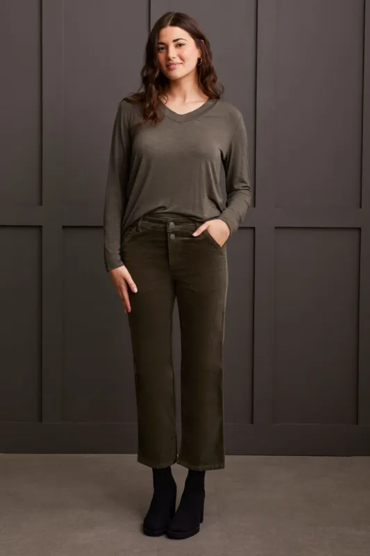 STRETCH CORDUROY STRAIGHT LEG PANTS-Spinach sold by Tribal