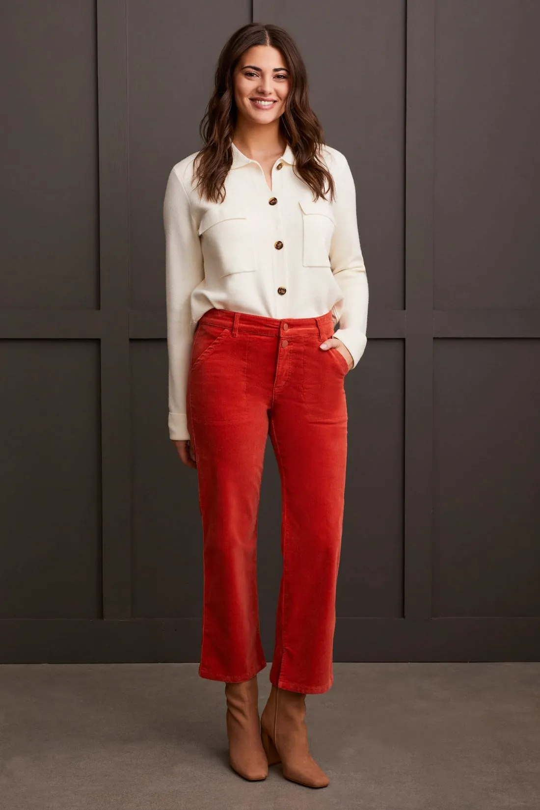 STRETCH CORDUROY STRAIGHT LEG PANTS-Auburn sold by Tribal