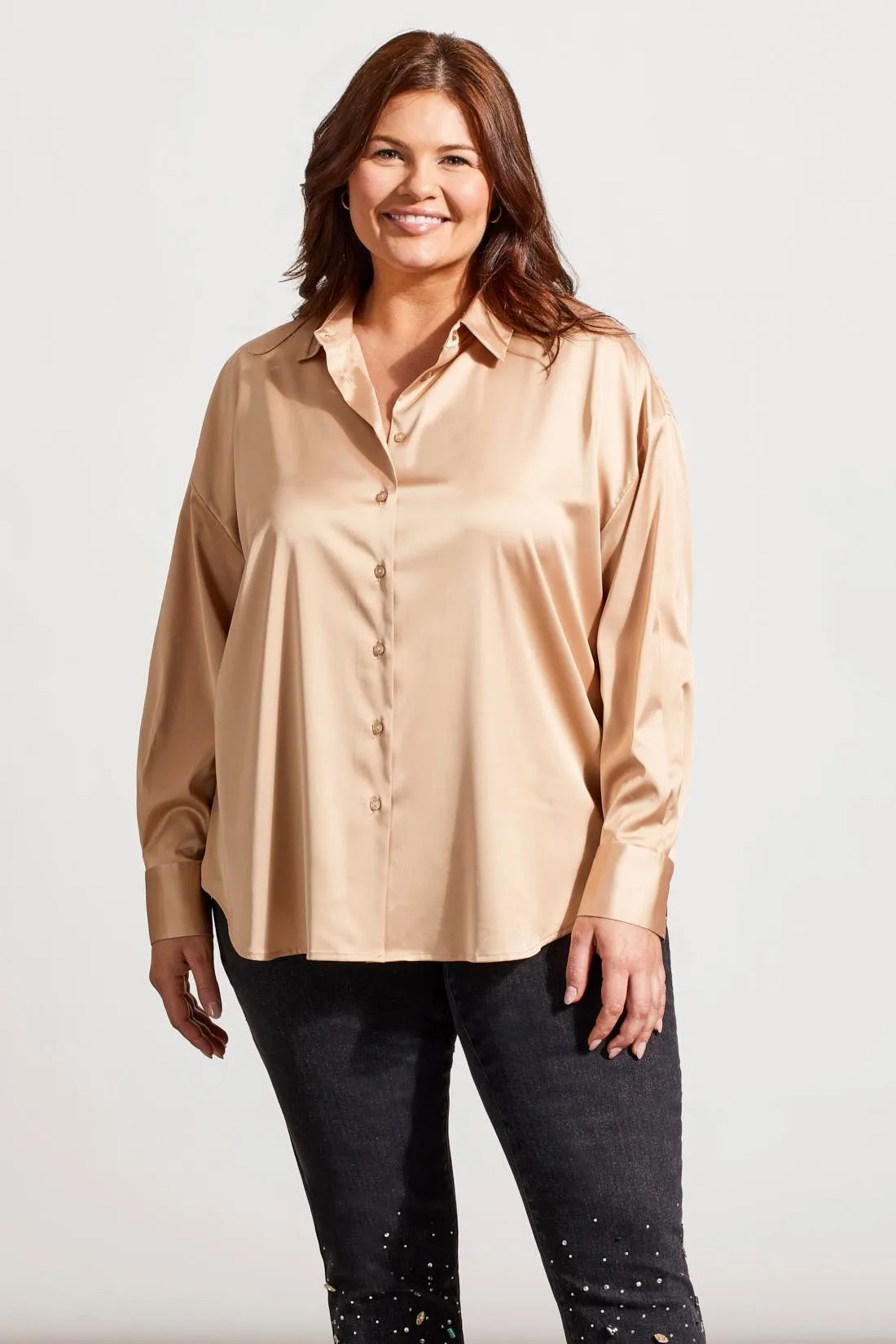 Flowy Satin Button-Up Shirt-Beige sold by Tribal product image thumbnail 4