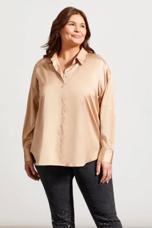 Flowy Satin Button-Up Shirt-Beige sold by Tribal