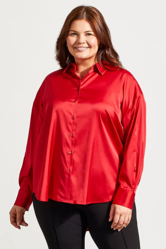 Flowy Satin Button-Up Shirt-Scarlet sold by Tribal