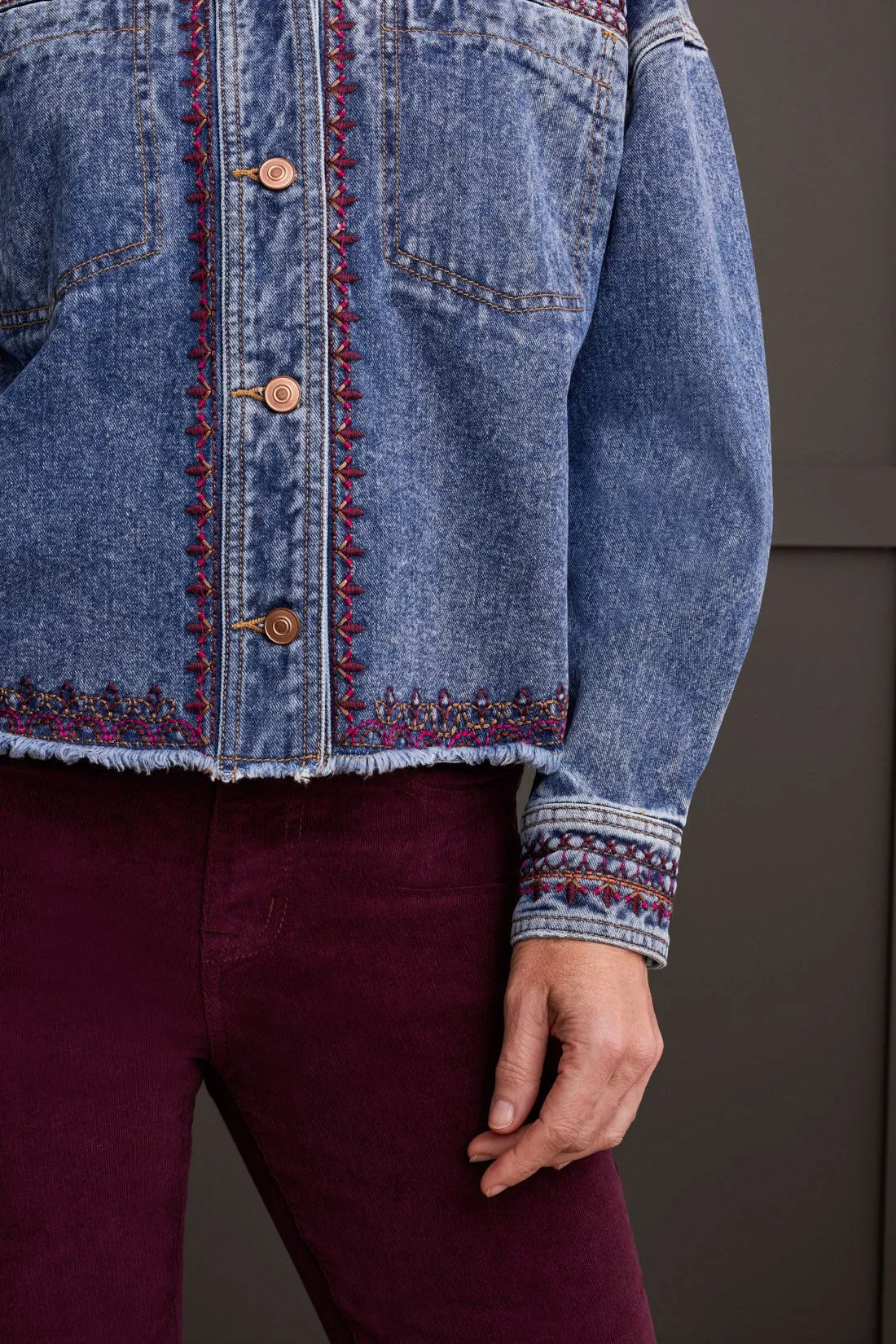 Embroidered Cropped Denim Shacket-Strong Blue sold by Tribal product image thumbnail 3