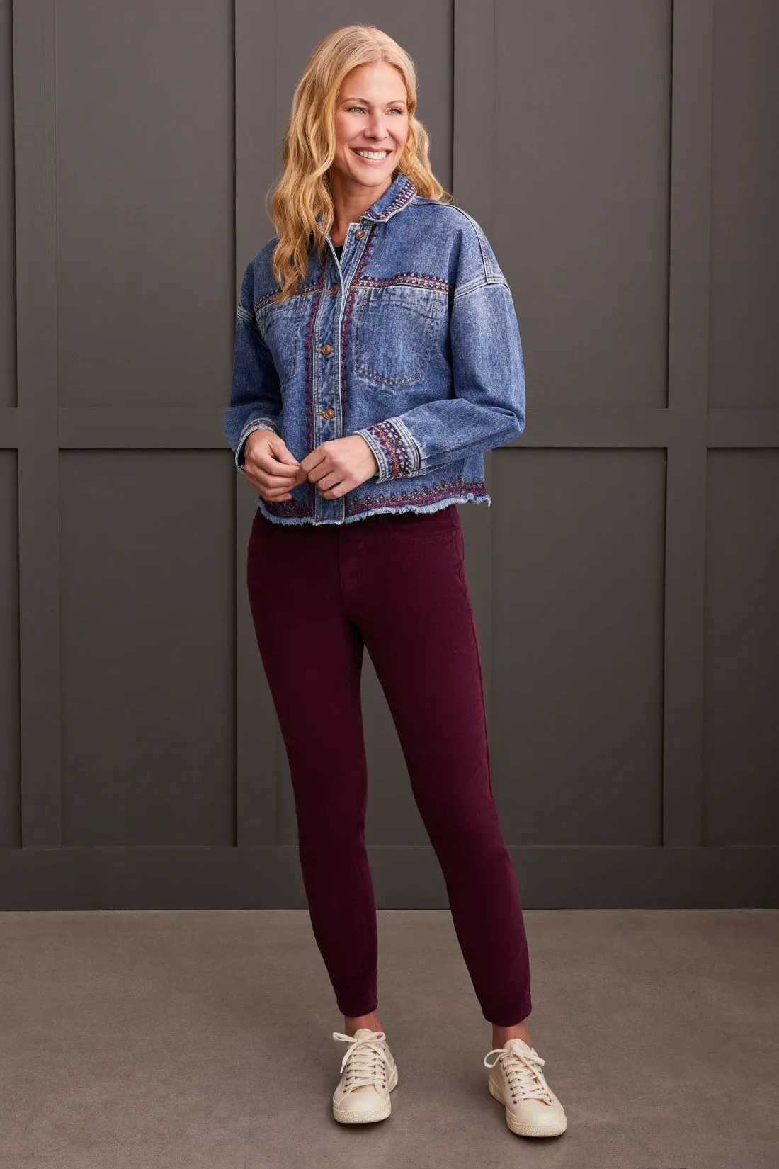 Embroidered Cropped Denim Shacket-Strong Blue sold by Tribal product image thumbnail 2