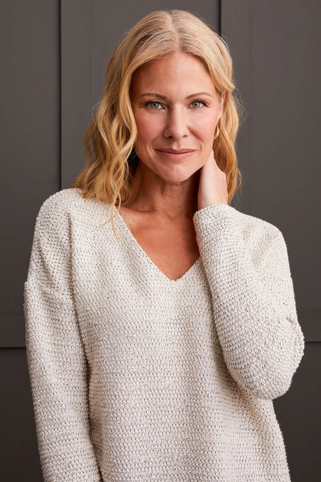 V-NECK TUNIC WITH SIDE SLITS-Eggshell sold by Tribal