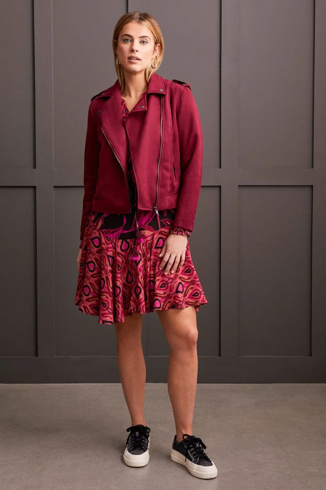 Faux Suede Biker Jacket-Port Wine sold by Tribal