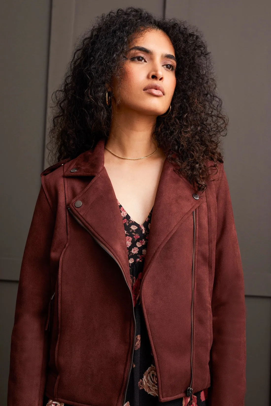 Faux Suede Biker Jacket-Rum sold by Tribal product image thumbnail 2