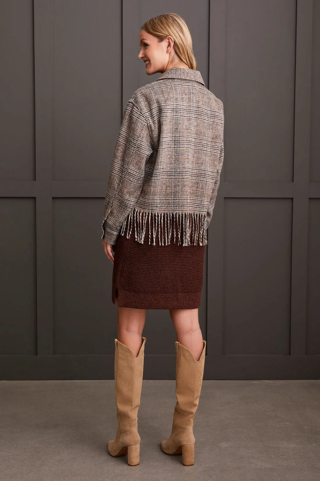 Cropped Shacket With Fringe Hem-Almond sold by Tribal product image thumbnail 4