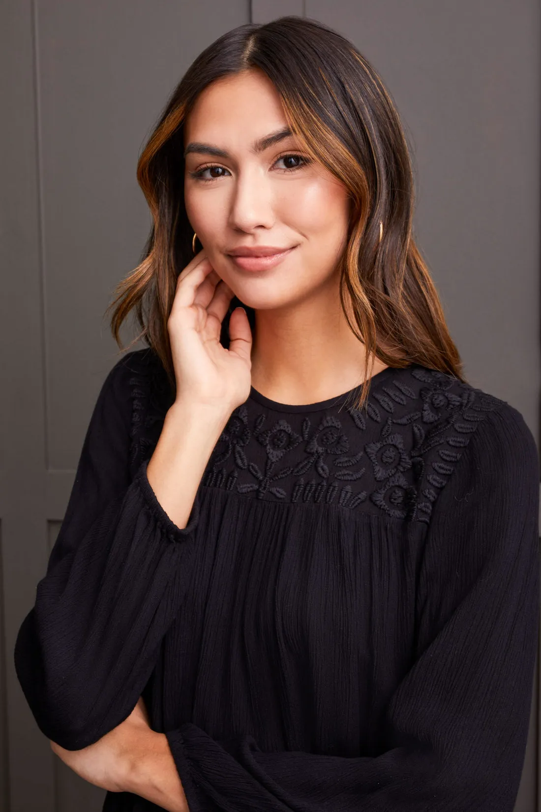 LONG SLEEVE BLOUSE WITH EMBROIDERY-Black sold by Tribal product image thumbnail 3