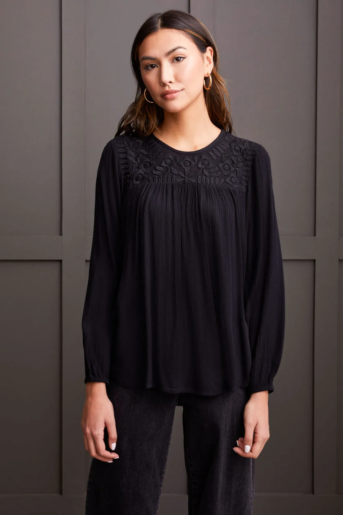 LONG SLEEVE BLOUSE WITH EMBROIDERY-Black sold by Tribal