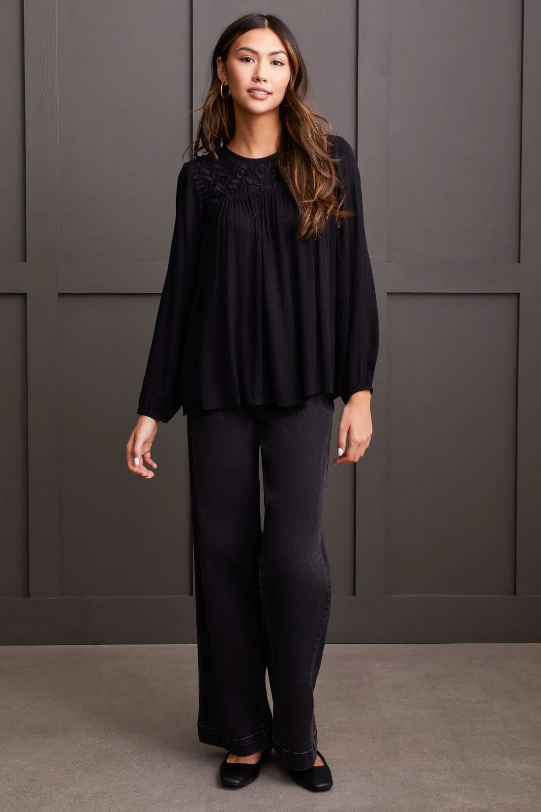 LONG SLEEVE BLOUSE WITH EMBROIDERY-Black sold by Tribal product image thumbnail 2