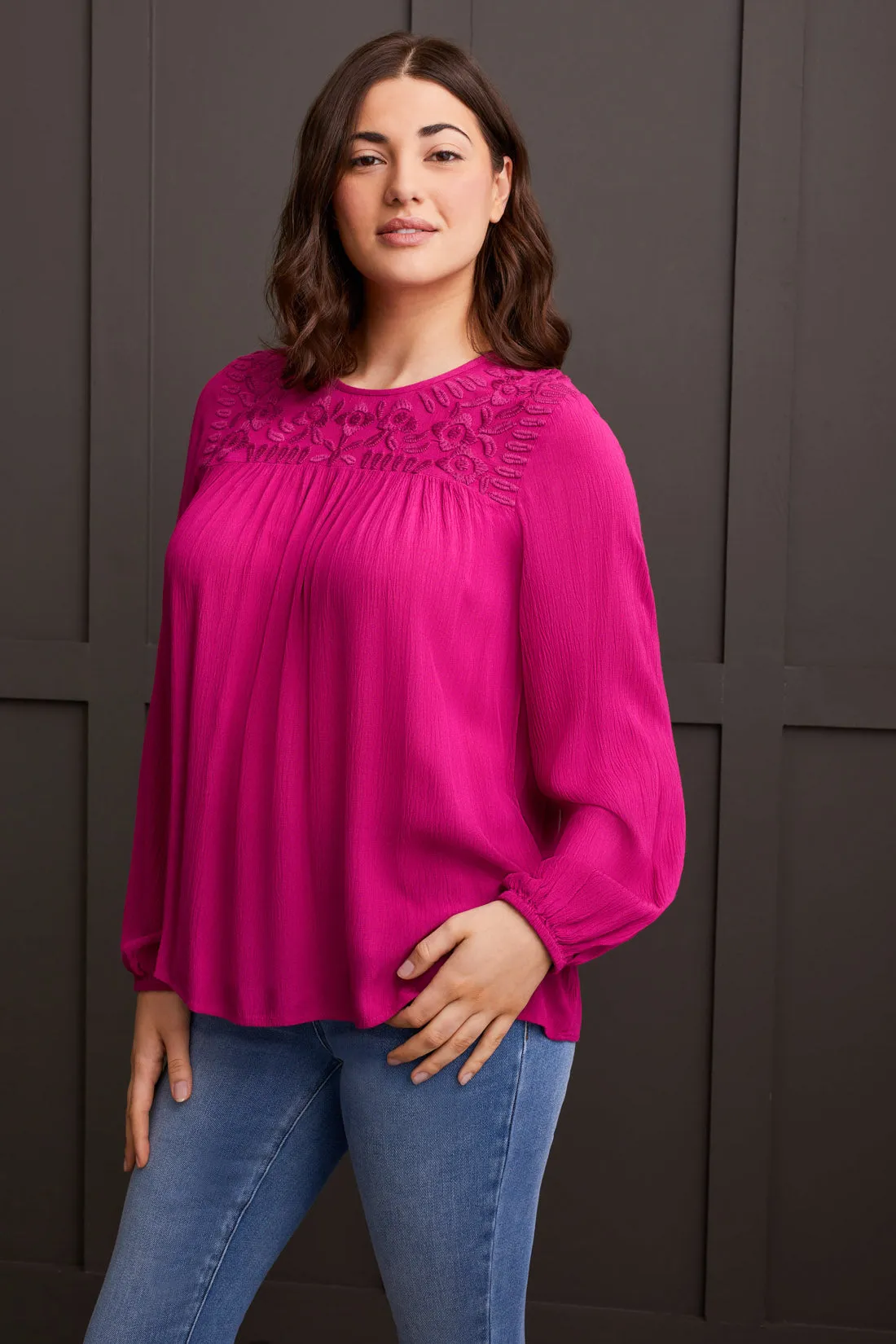 Long Sleeve Blouse With Embroidery-Port Wine sold by Tribal product image thumbnail 3