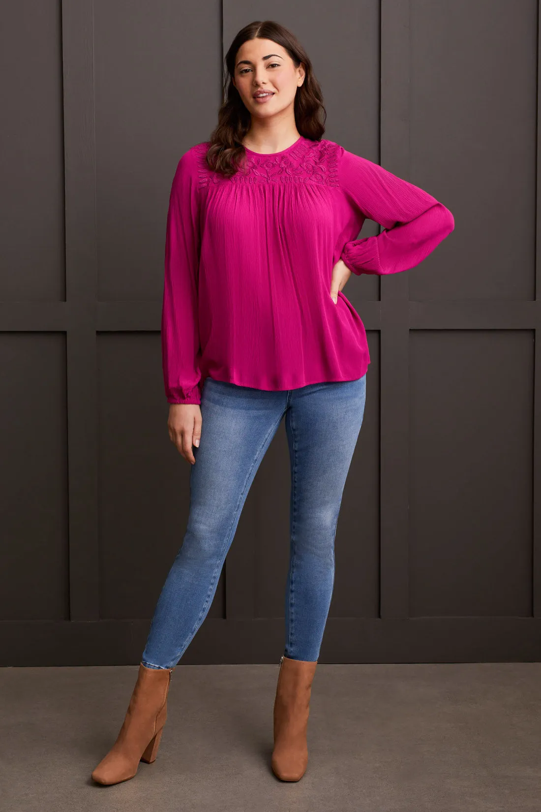 Long Sleeve Blouse With Embroidery-Port Wine sold by Tribal