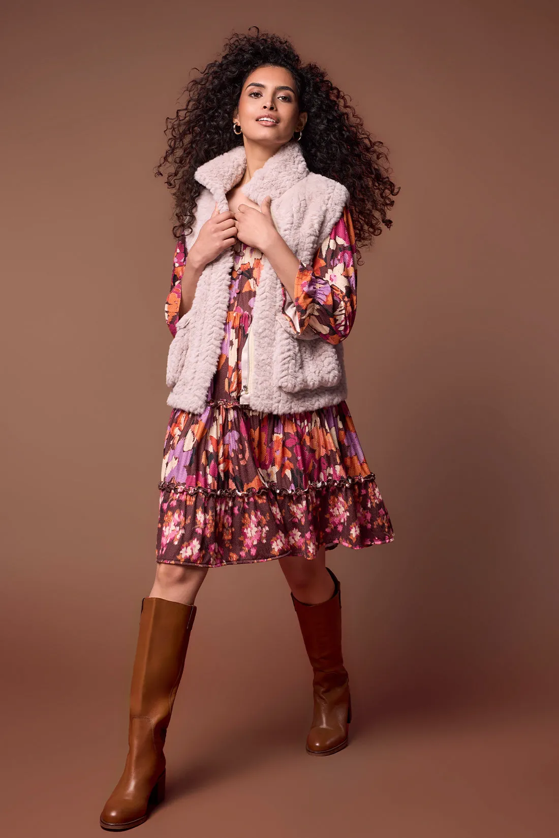 Faux Fur Sleeveless Vest-Fair Orchid sold by Tribal