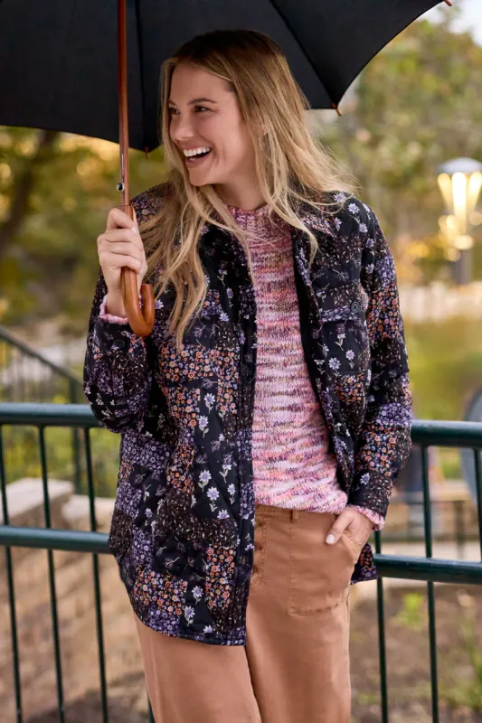 Quilted Shacket With Shirttail Hem-Black sold by Tribal