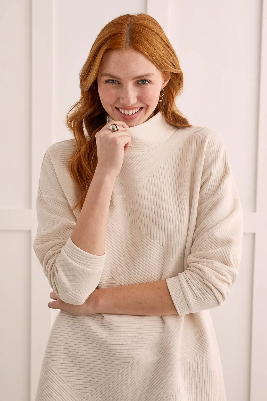 QUILTED KNIT TUNIC WITH SIDE SLITS-Oatmeal sold by Tribal