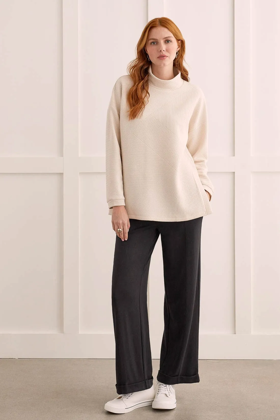 QUILTED KNIT TUNIC WITH SIDE SLITS-Oatmeal sold by Tribal product image thumbnail 2