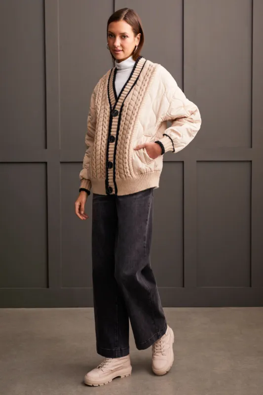 Quilted Cardigan With Sweater Detail-Beige sold by Tribal