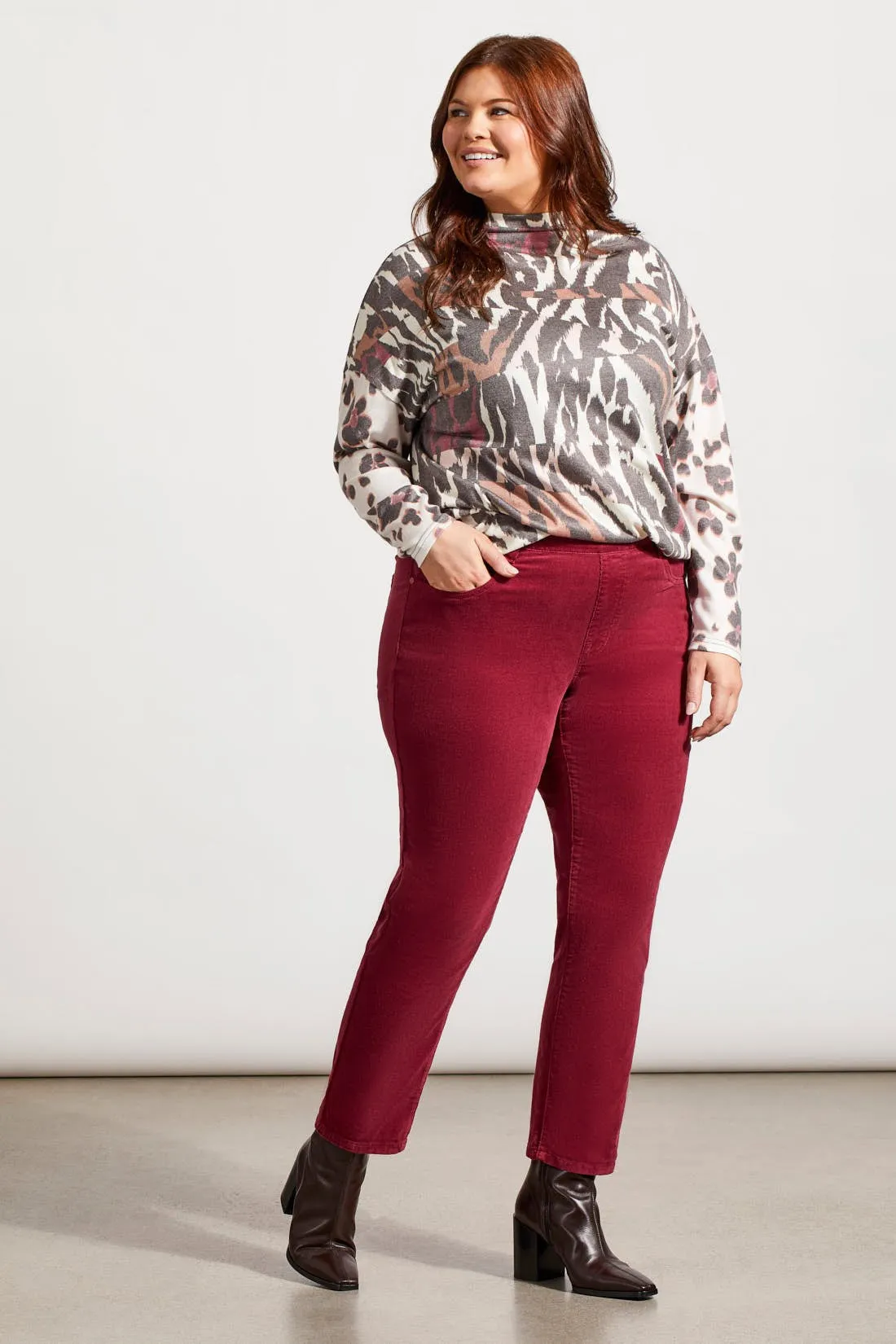 Micro Cord Audrey Pull-On Slim Ankle Pants-Raisin sold by Tribal