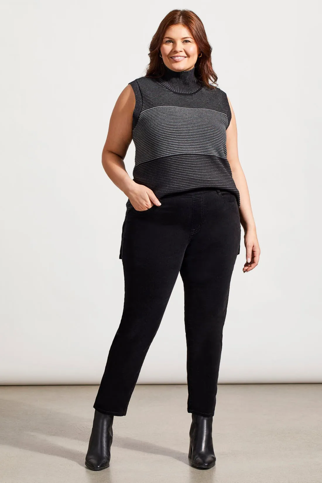 Micro Cord Audrey Pull-On Slim Ankle Pants-Black sold by Tribal