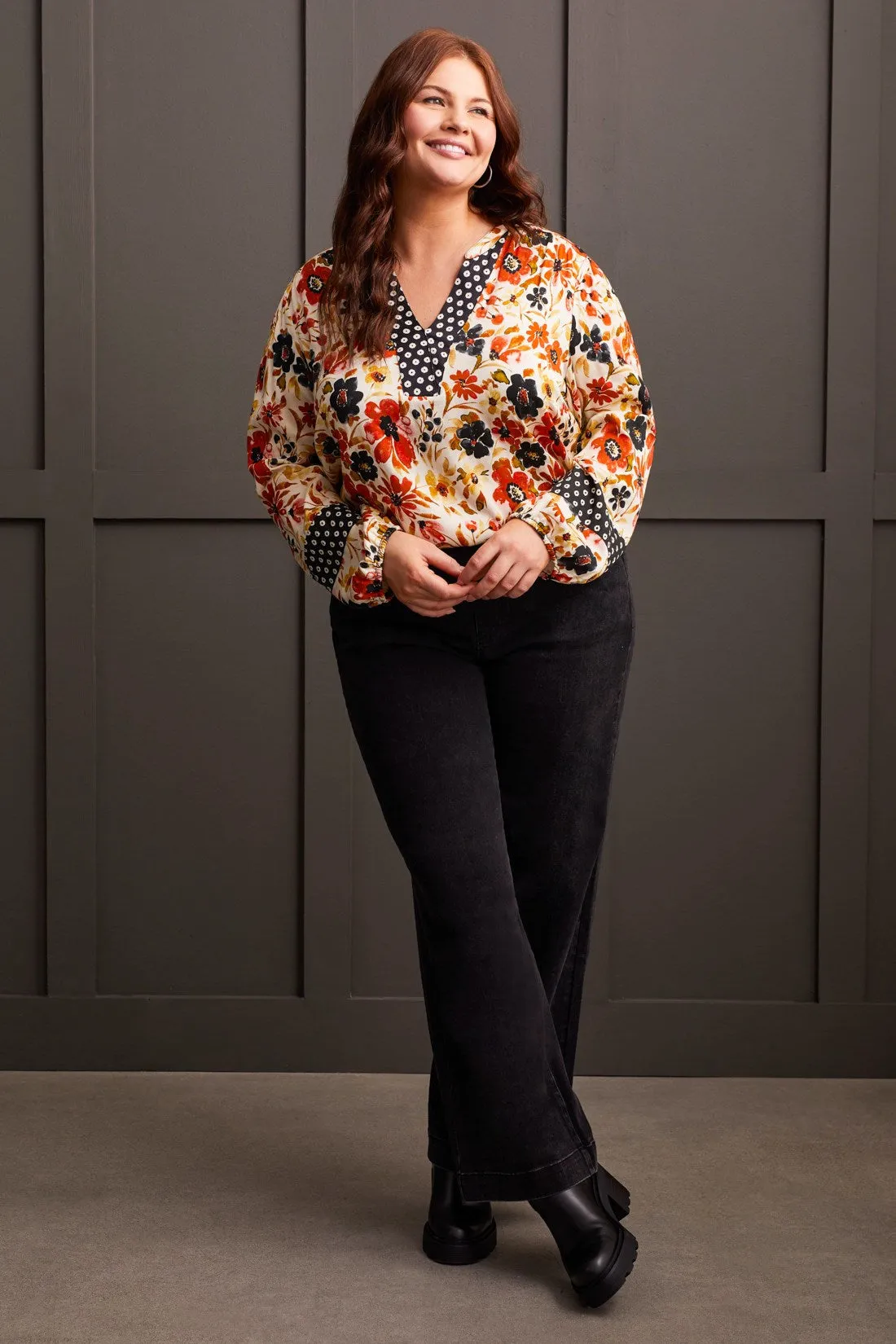 STRETCH POP OVER BLOUSE WITH CONTRAST PLACKET-Dkdesert sold by Tribal product image thumbnail 4