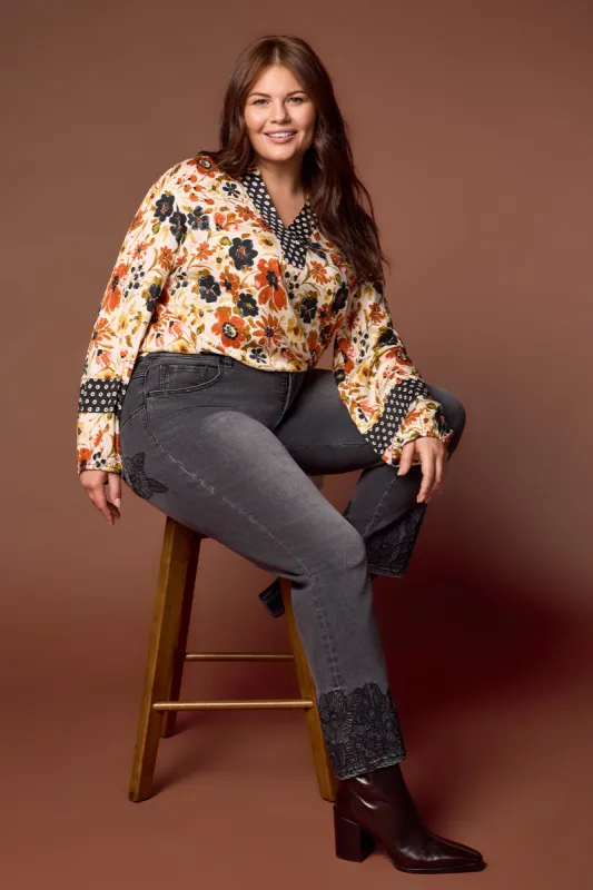 STRETCH POP OVER BLOUSE WITH CONTRAST PLACKET-Dkdesert sold by Tribal