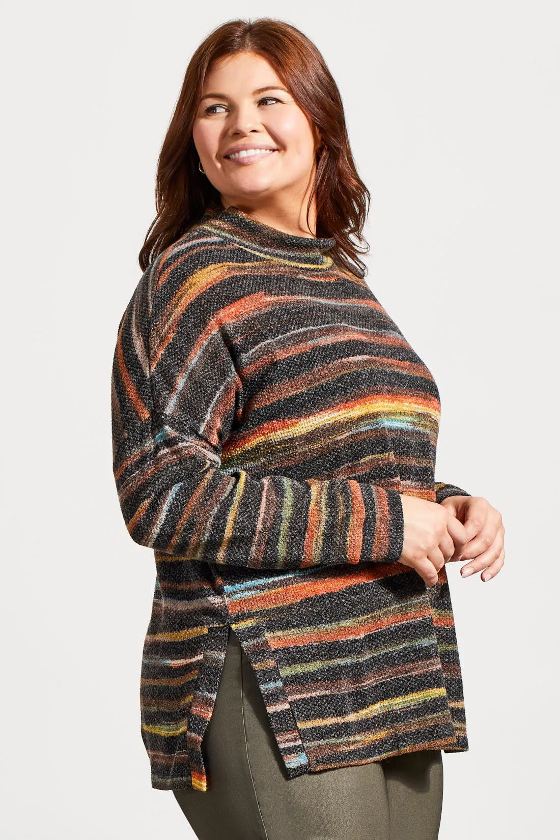 Textured Knit Mock Neck Top With Side Slits-Rust sold by Tribal product image thumbnail 2