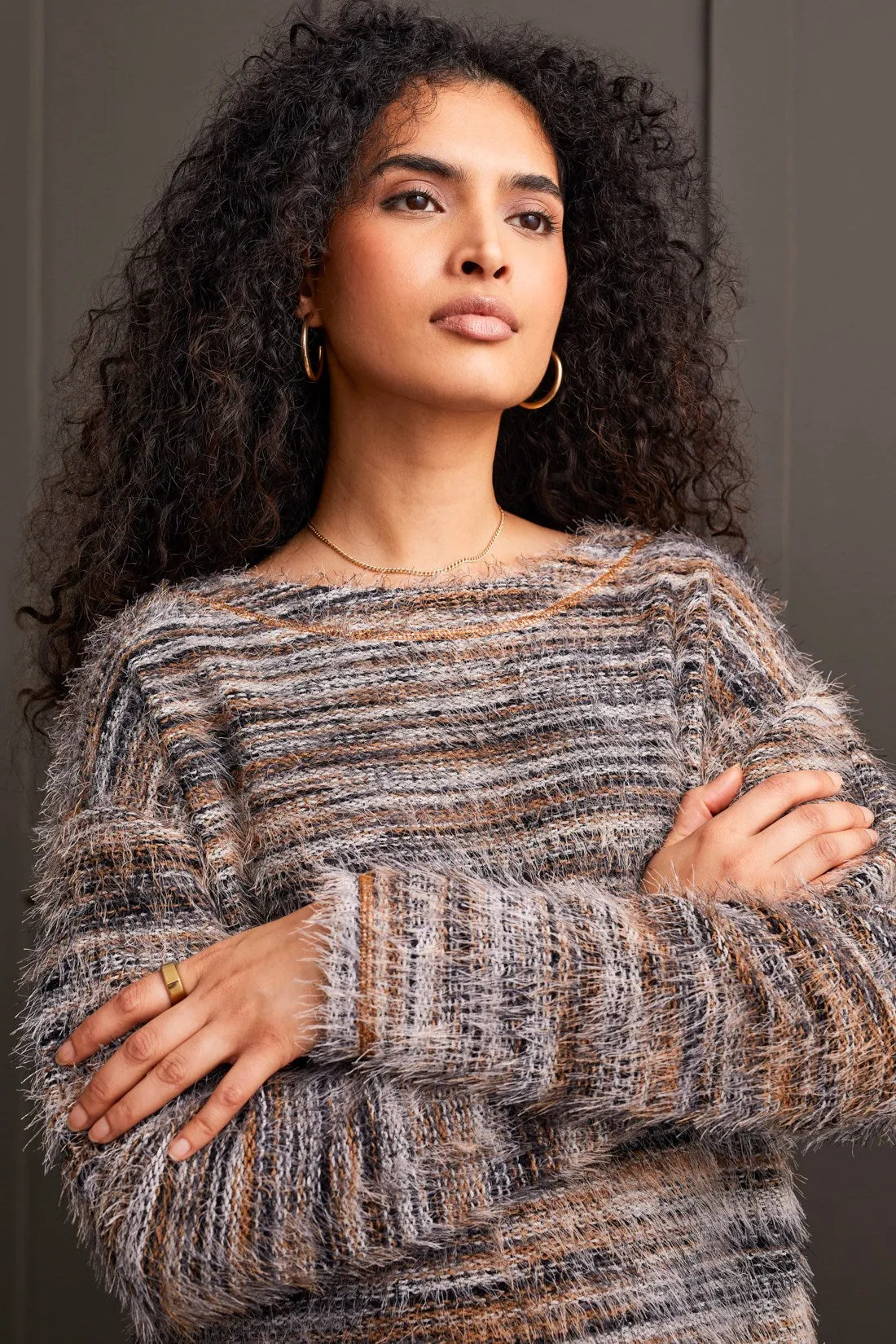 SOFT LUXE EYELASH SWEATER-Walnut sold by Tribal