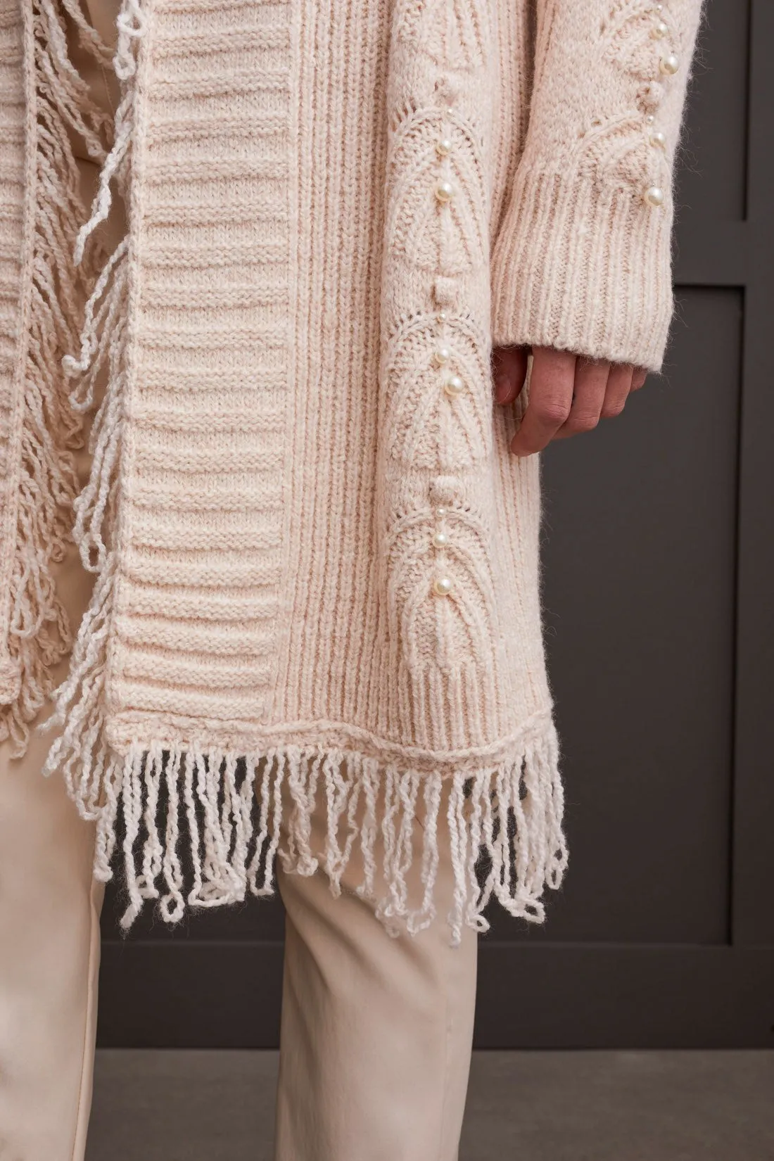 FRINGED SWEATER CARDIGAN WITH PEARL DETAILS-Moonstone sold by Tribal product image thumbnail 4