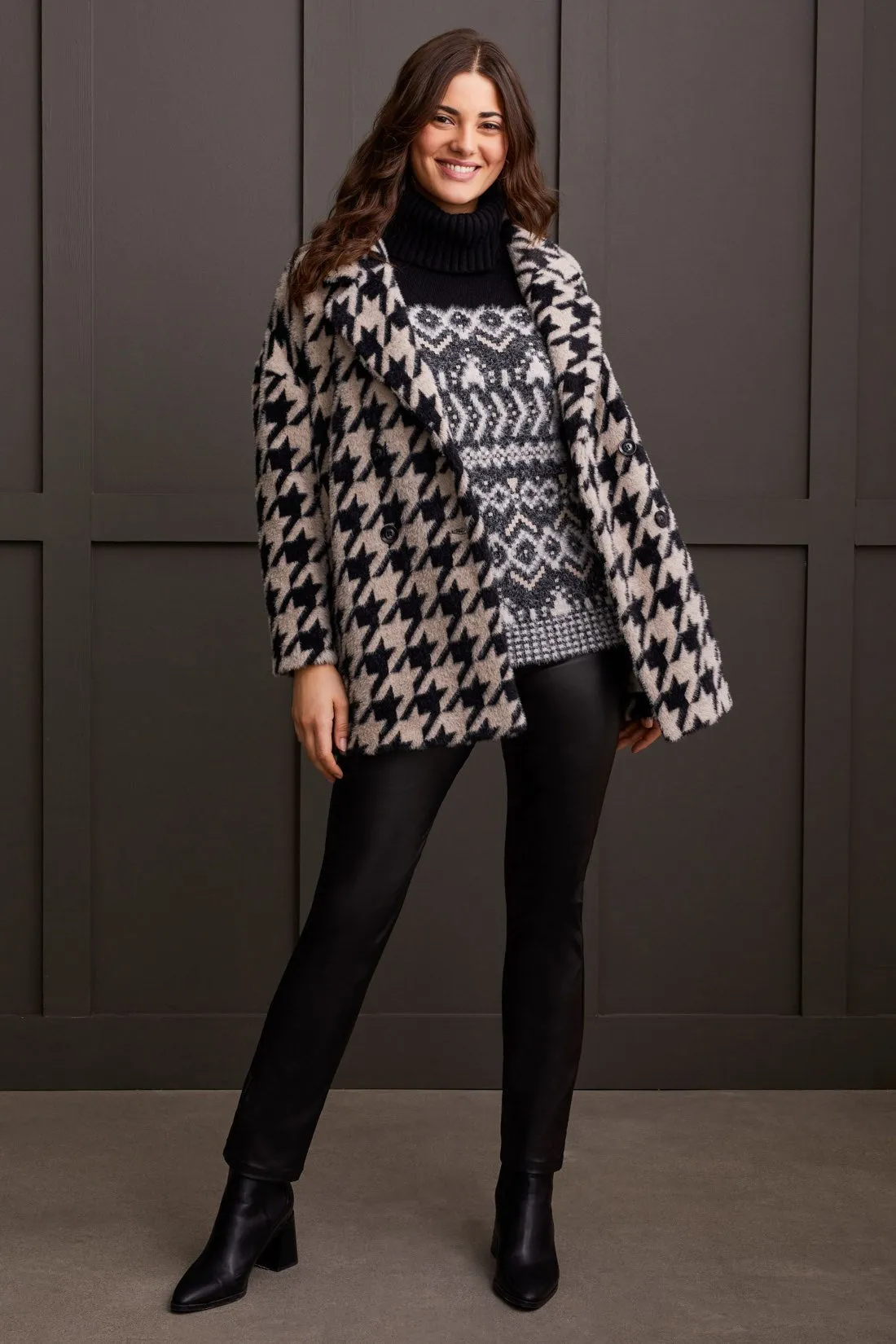 Plush Soft Knit Houndstooth Double Breasted Coat-Frostgrey sold by Tribal product image thumbnail 3