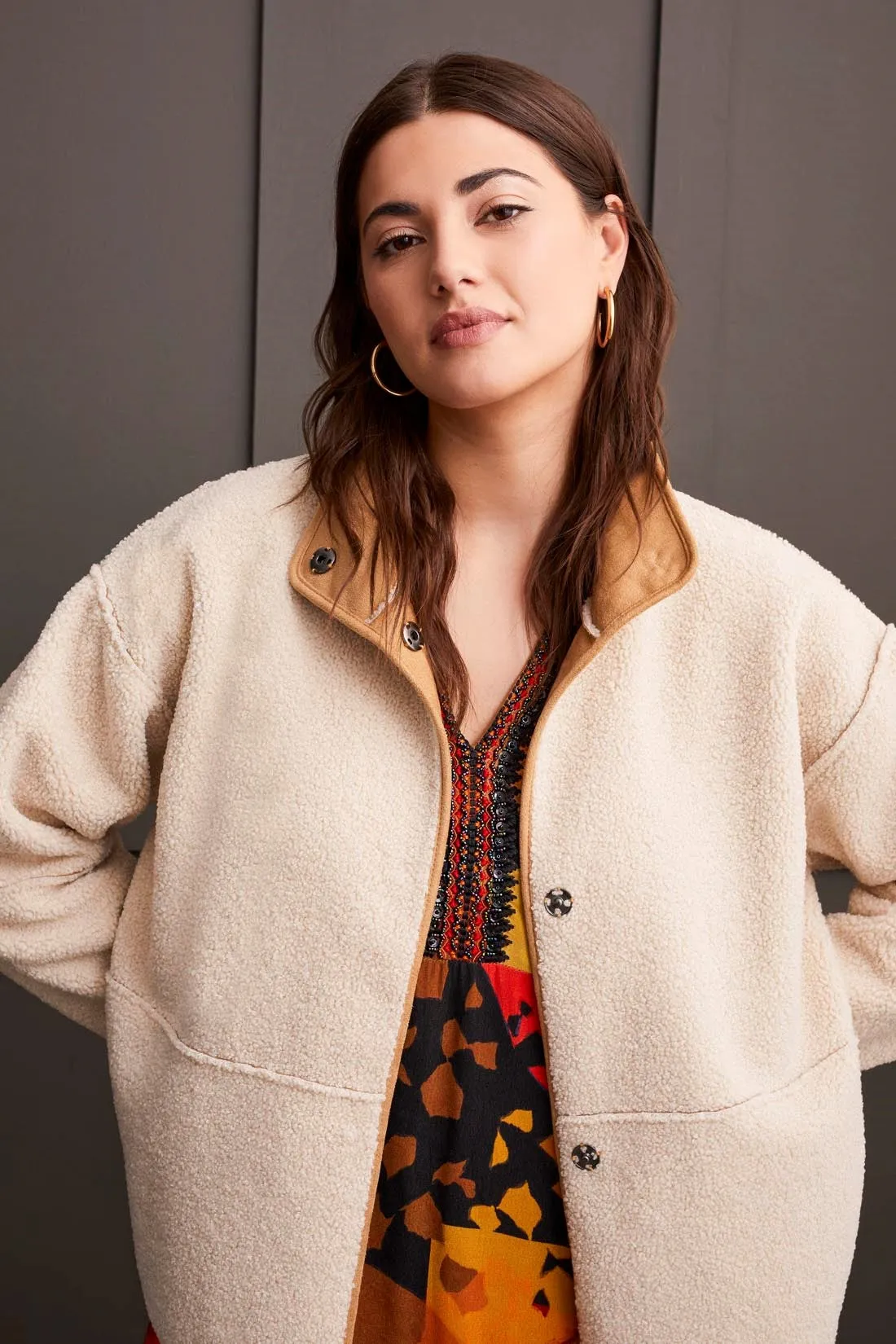 Faux Suede Reversible Sherpa Jacket-Tan sold by Tribal product image thumbnail 2