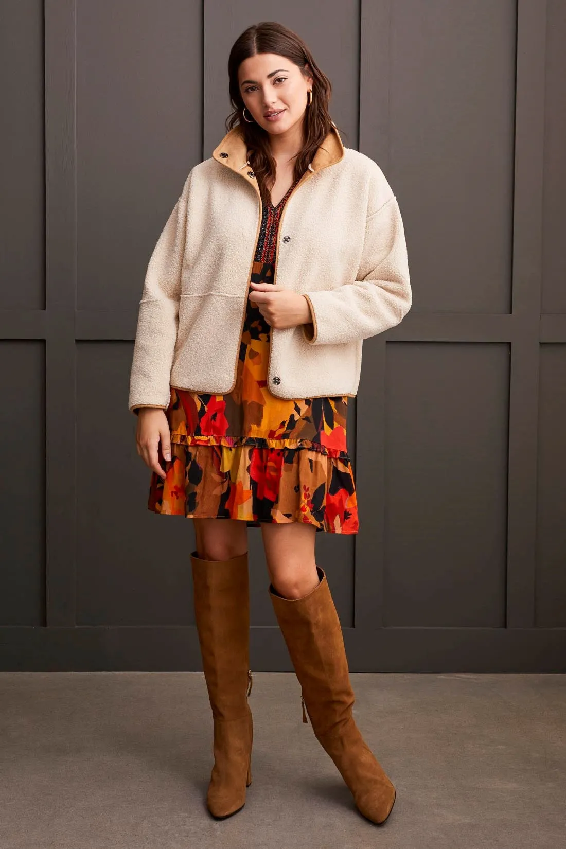 Faux Suede Reversible Sherpa Jacket-Tan sold by Tribal product image thumbnail 4