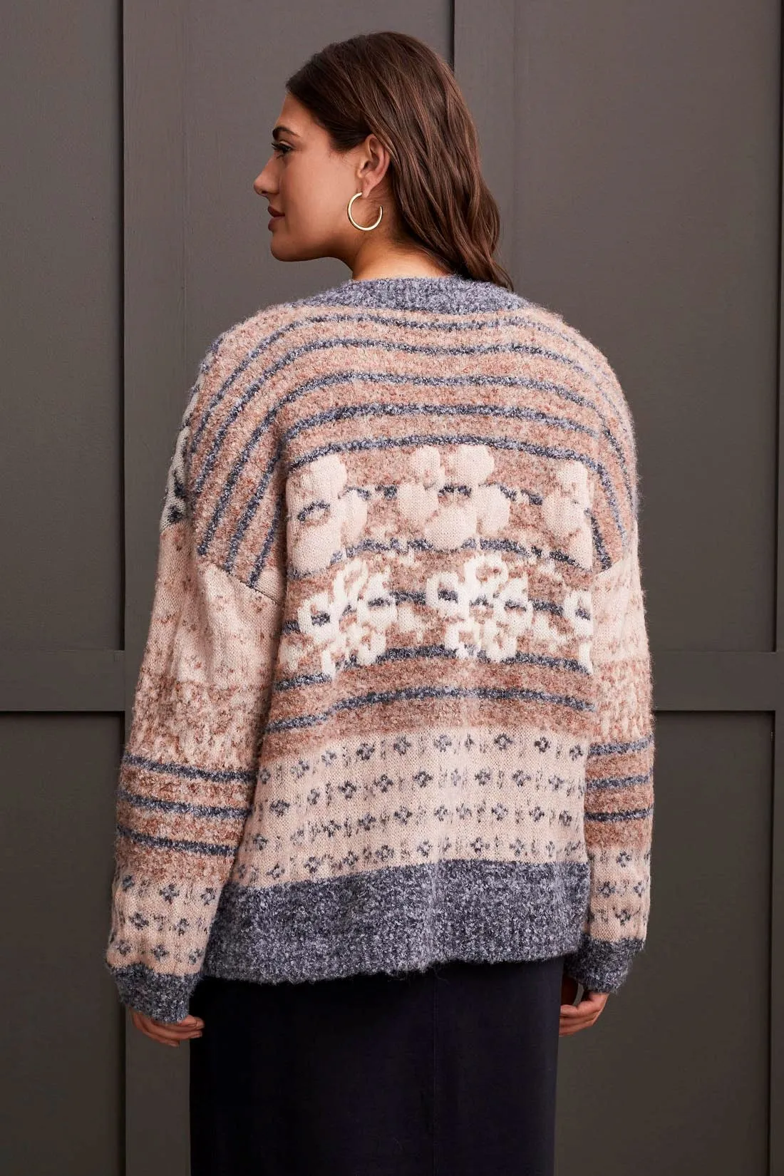 Double Knit Jacquard Sweater Cardigan-Grey Mix sold by Tribal product image thumbnail 3