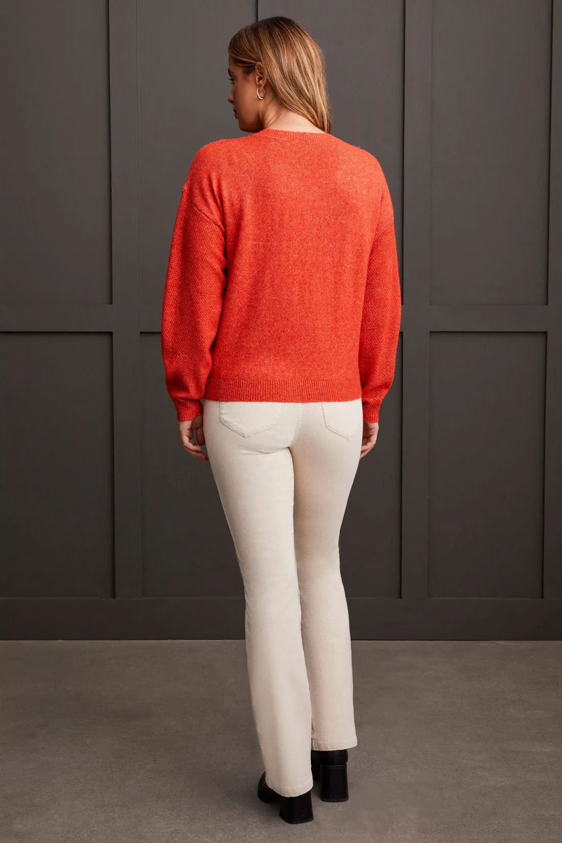 Crew Neck Sweater With Knit Floral Appliques-Crimson sold by Tribal product image thumbnail 4